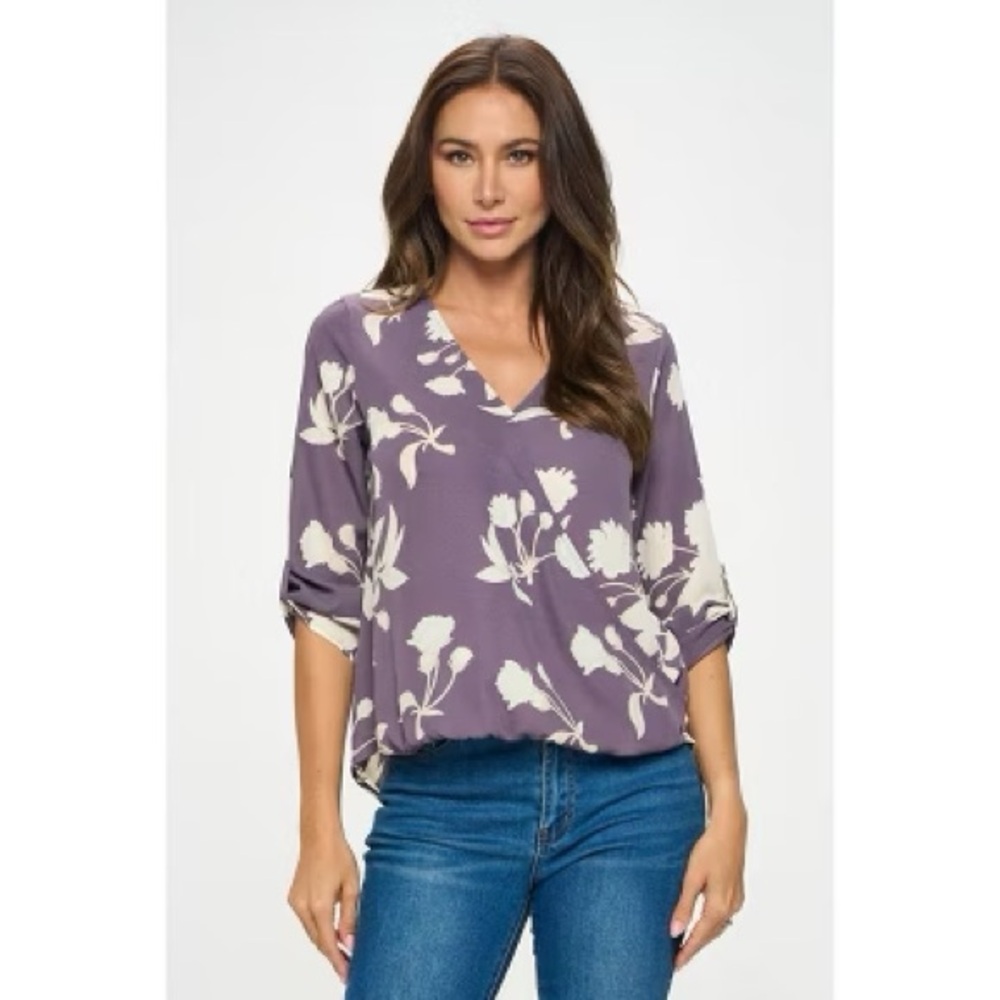 West Kei Small Purple Floral 3/4 length Springtime Blouse